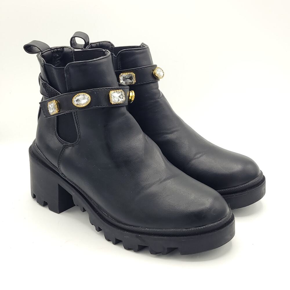Nicole Miller Chelsey Rhinestone Strap Boots Black women's size 7.5 - Picture 2 of 9